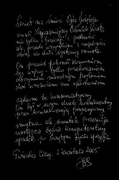 Żałobny manuskrypt sonetu na śmierć Jana Pawła II
